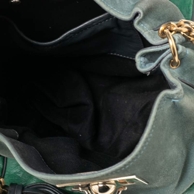 Pre Owned Chloe Green Crinkled Leather and Suede Tassel Chain Hobo 