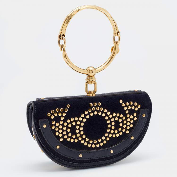 Chloe Navy Blue Leather And Suede Small Nile Bracelet Minaudiere