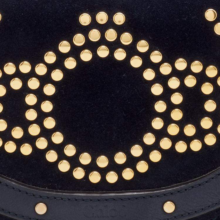 Pre Owned Chloe Navy Blue Leather And Suede Small Nile Bracelet Minaudiere Shoulder Bag