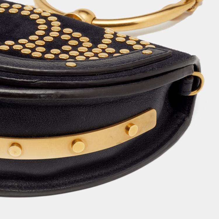 Pre Owned Chloe Navy Blue Leather And Suede Small Nile Bracelet Minaudiere Shoulder Bag
