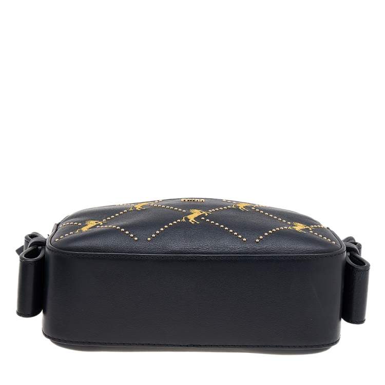 Pre Owned Chloe Black Leather Embroidered Horses Crossbody Bag