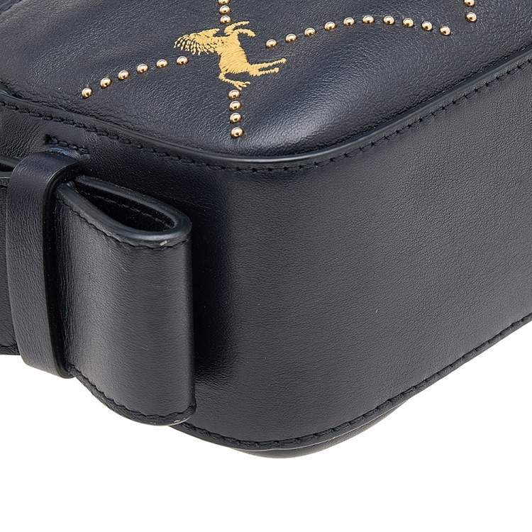 Pre Owned Chloe Black Leather Embroidered Horses Crossbody Bag