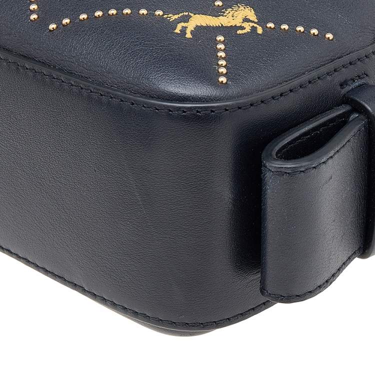 Pre Owned Chloe Black Leather Embroidered Horses Crossbody Bag