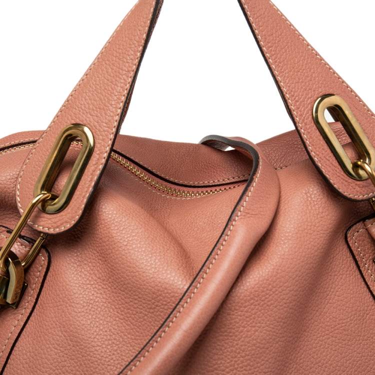 Pre Owned Chloe Dark Beige Leather Large Paraty Shoulder Bag