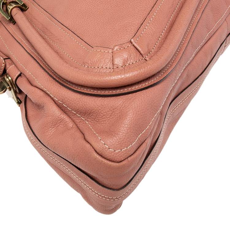 Pre Owned Chloe Dark Beige Leather Large Paraty Shoulder Bag