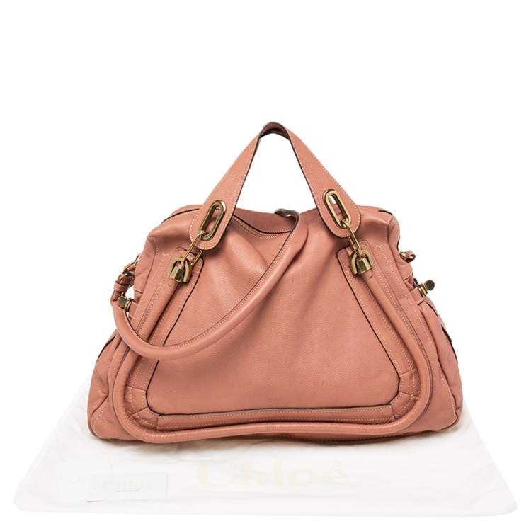 Pre Owned Chloe Dark Beige Leather Large Paraty Shoulder Bag