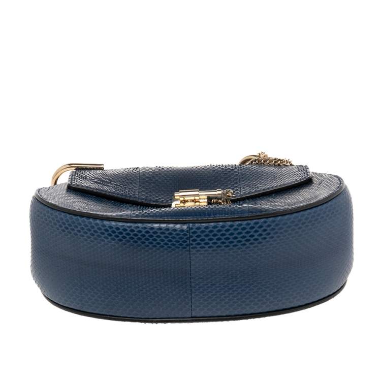 Pre Owned Chloé Dark Blue Snake Skin Medium Drew Shoulder Bag