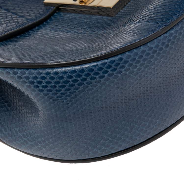Pre Owned Chloé Dark Blue Snake Skin Medium Drew Shoulder Bag