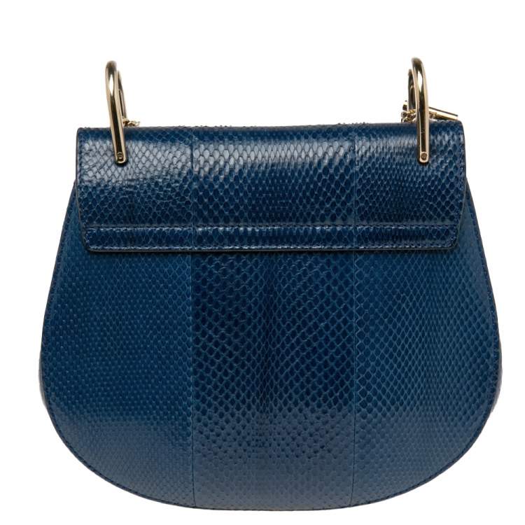 Pre Owned Chloé Dark Blue Snake Skin Medium Drew Shoulder Bag