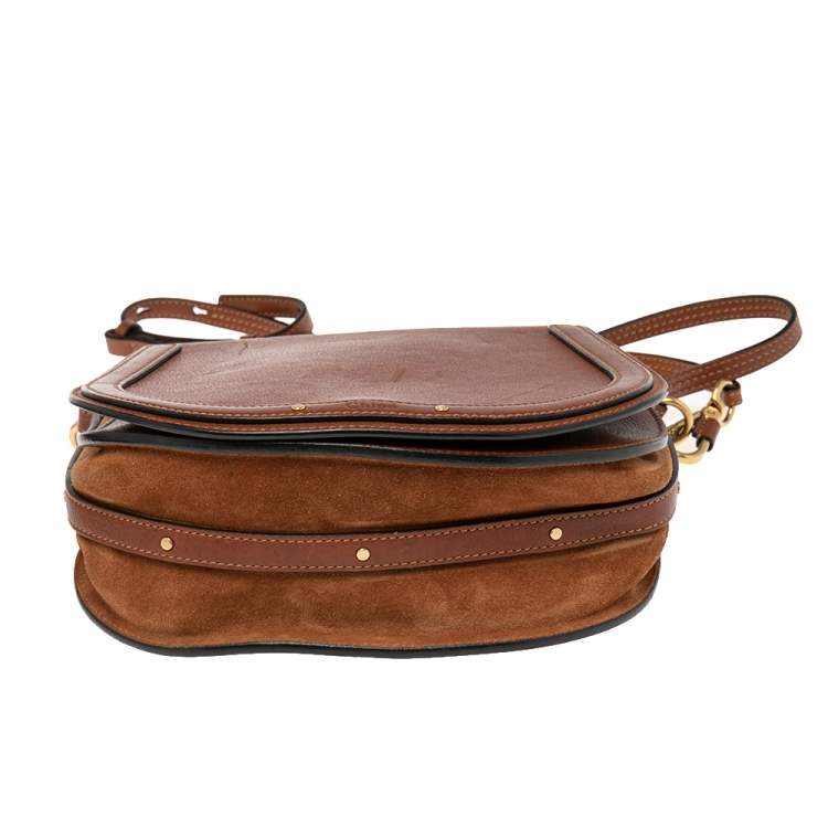 Pre Owned Chloe Brown Leather and Suede Medium Nile Bracelet Bag