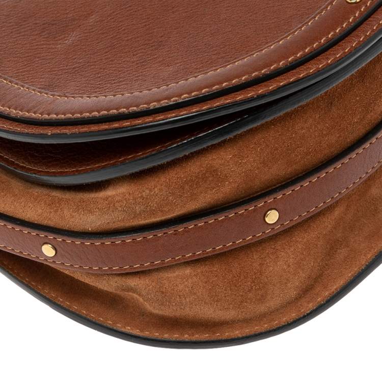 Pre Owned Chloe Brown Leather and Suede Medium Nile Bracelet Bag