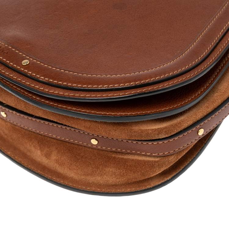 Pre Owned Chloe Brown Leather and Suede Medium Nile Bracelet Bag