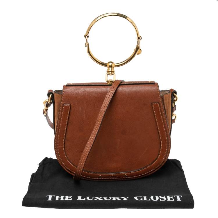 Pre Owned Chloe Brown Leather and Suede Medium Nile Bracelet Bag