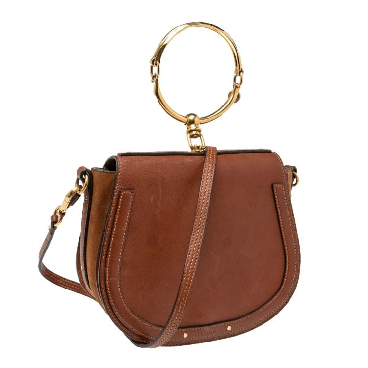 Pre Owned Chloe Brown Leather and Suede Medium Nile Bracelet Bag