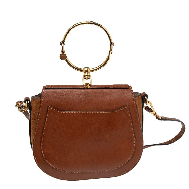 Pre Owned Chloe Brown Leather and Suede Medium Nile Bracelet Bag