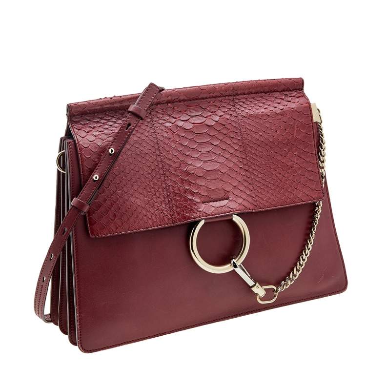 Pre Owned Chloe Burgundy Python and Leather Medium Faye Shoulder Bag