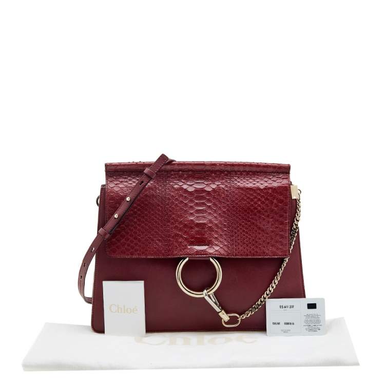 Pre Owned Chloe Burgundy Python and Leather Medium Faye Shoulder Bag