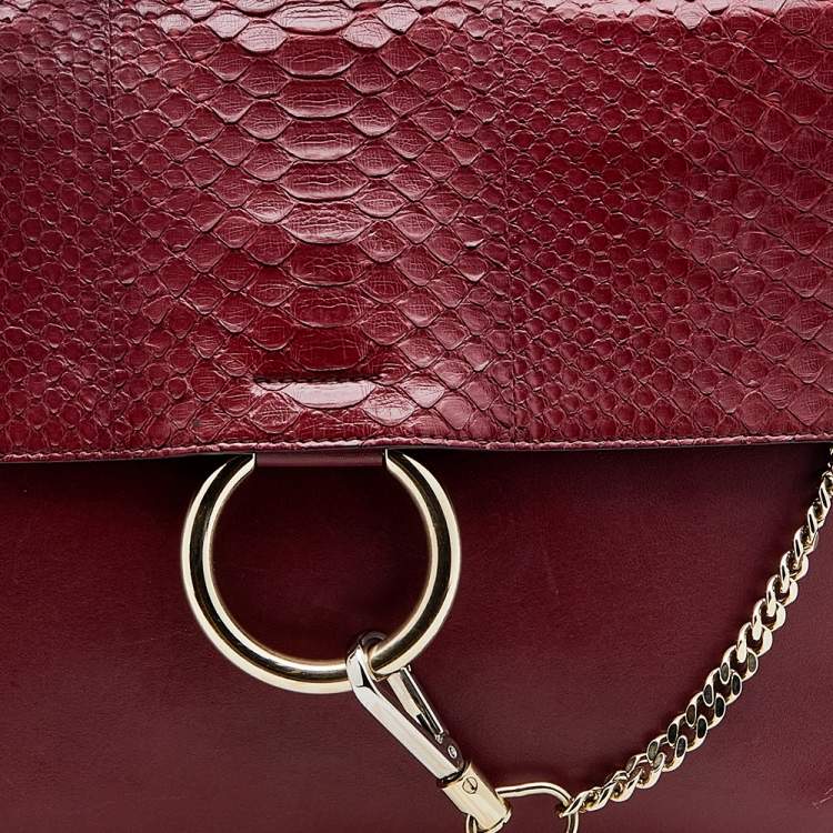 Pre Owned Chloe Burgundy Python and Leather Medium Faye Shoulder Bag