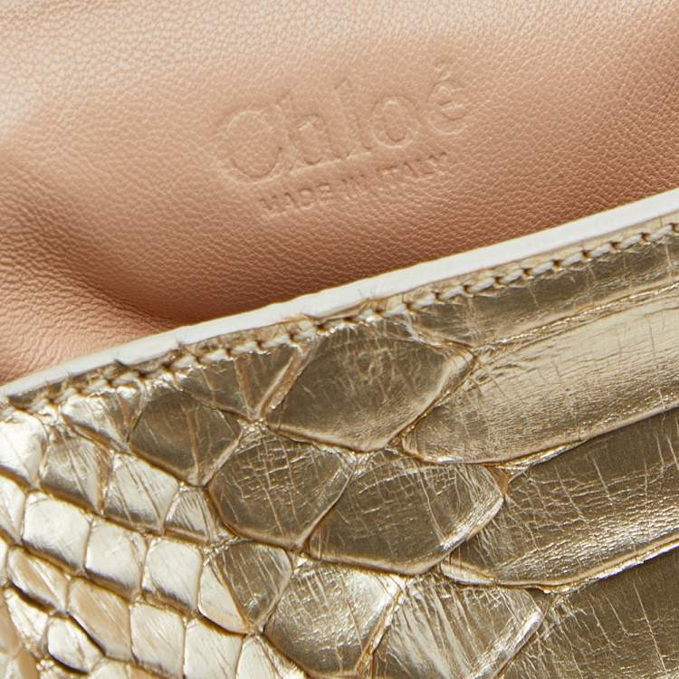 Pre Owned Chloe Metallic Gold Python Leather Small Elsie Shoulder Bag