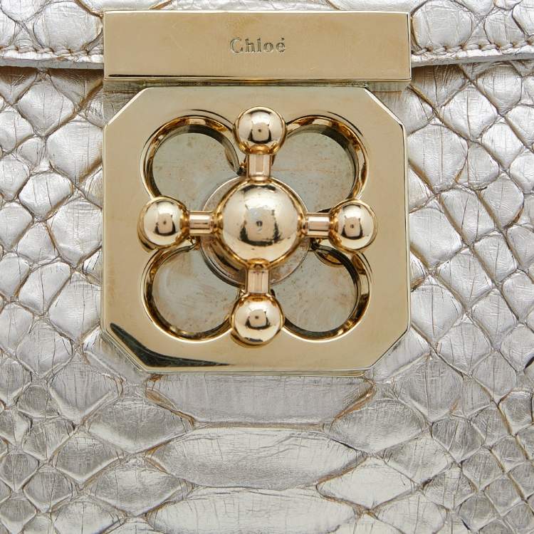 Pre Owned Chloe Metallic Gold Python Leather Small Elsie Shoulder Bag