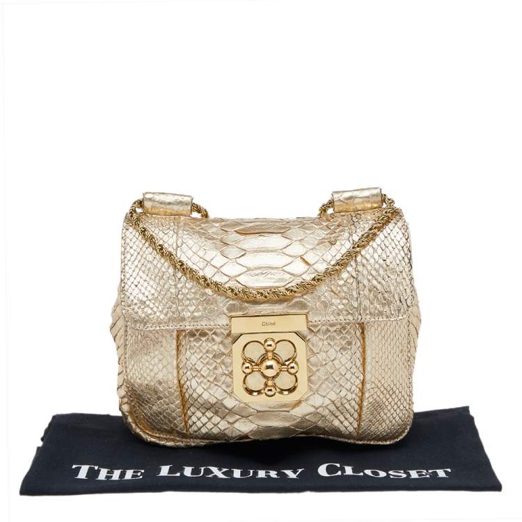 Pre Owned Chloe Metallic Gold Python Leather Small Elsie Shoulder Bag
