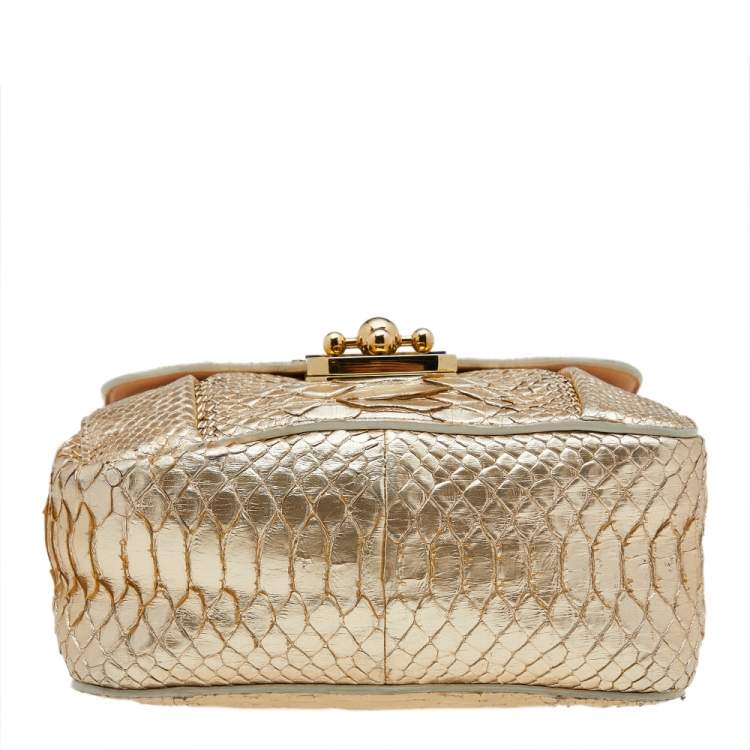 Pre Owned Chloe Metallic Gold Python Leather Small Elsie Shoulder Bag