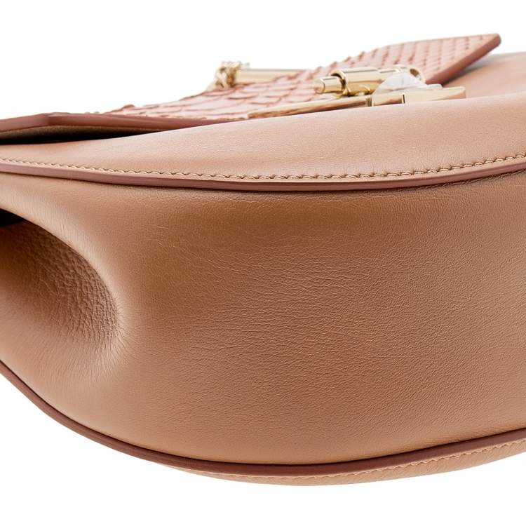 Pre Owned Chloe Peach Python and Leather Medium Drew Shoulder Bag