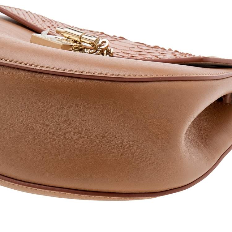 Pre Owned Chloe Peach Python and Leather Medium Drew Shoulder Bag