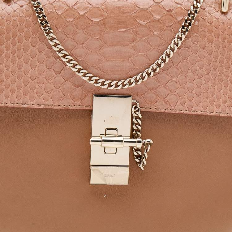 Pre Owned Chloe Peach Python and Leather Medium Drew Shoulder Bag