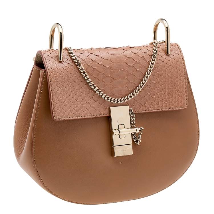Pre Owned Chloe Peach Python and Leather Medium Drew Shoulder Bag