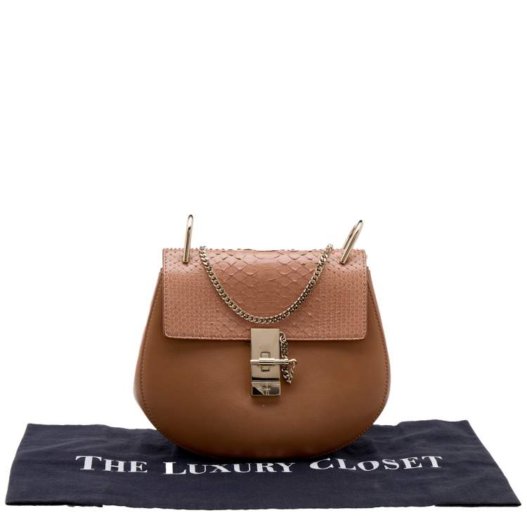Pre Owned Chloe Peach Python and Leather Medium Drew Shoulder Bag