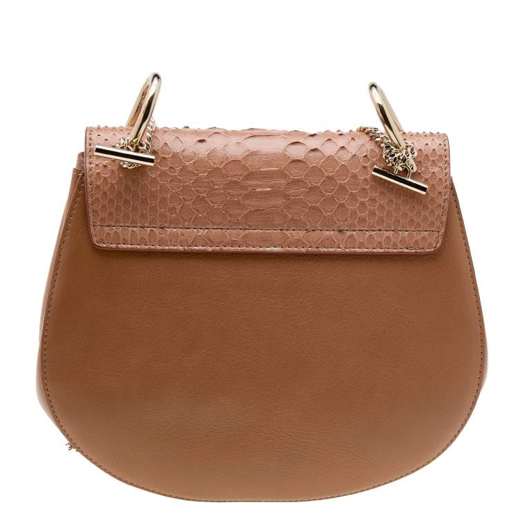Pre Owned Chloe Peach Python and Leather Medium Drew Shoulder Bag