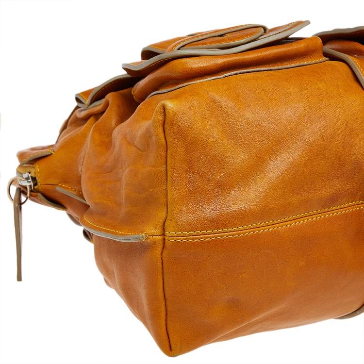 Pre Owned Chloe Tan Leather Saskia Square Tote Bag
