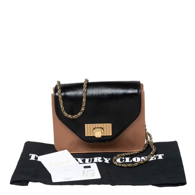 Pre Owned Chloe Black/Beige Leather and Satin Mini Sally Shoulder Bag