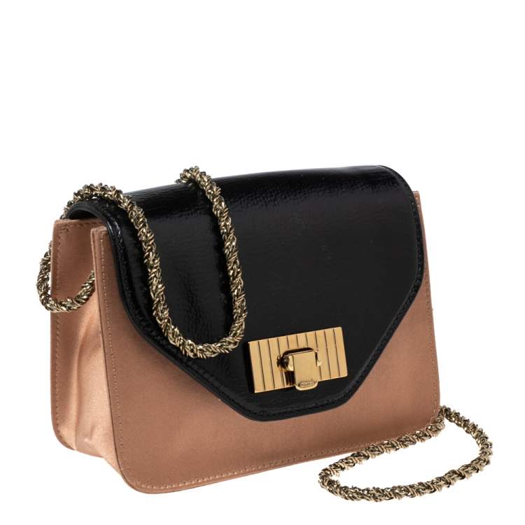 Pre Owned Chloe Black/Beige Leather and Satin Mini Sally Shoulder Bag