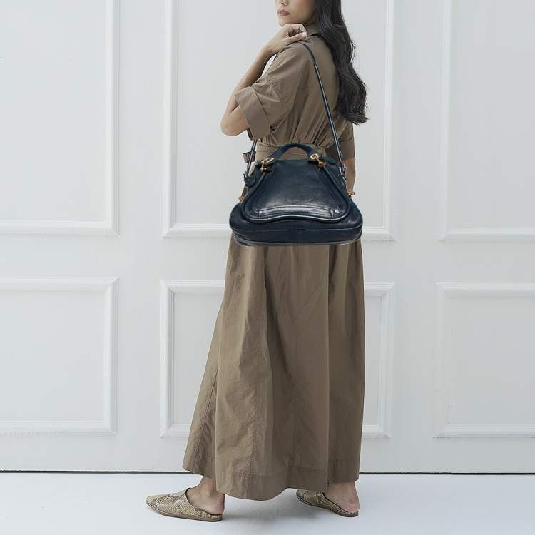 Pre Owned Chloe Dark Blue Leather Medium Paraty Shoulder Bag