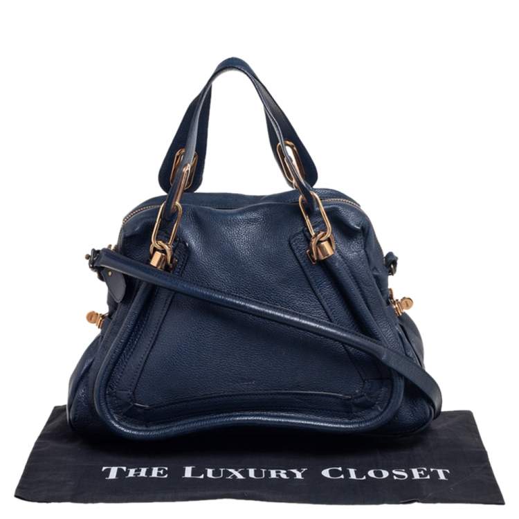 Pre Owned Chloe Dark Blue Leather Medium Paraty Shoulder Bag