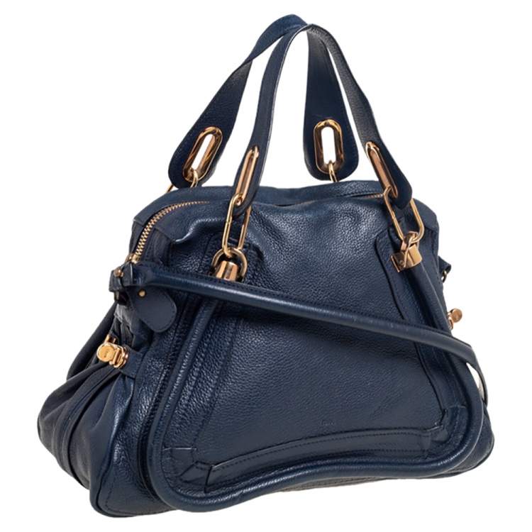 Pre Owned Chloe Dark Blue Leather Medium Paraty Shoulder Bag