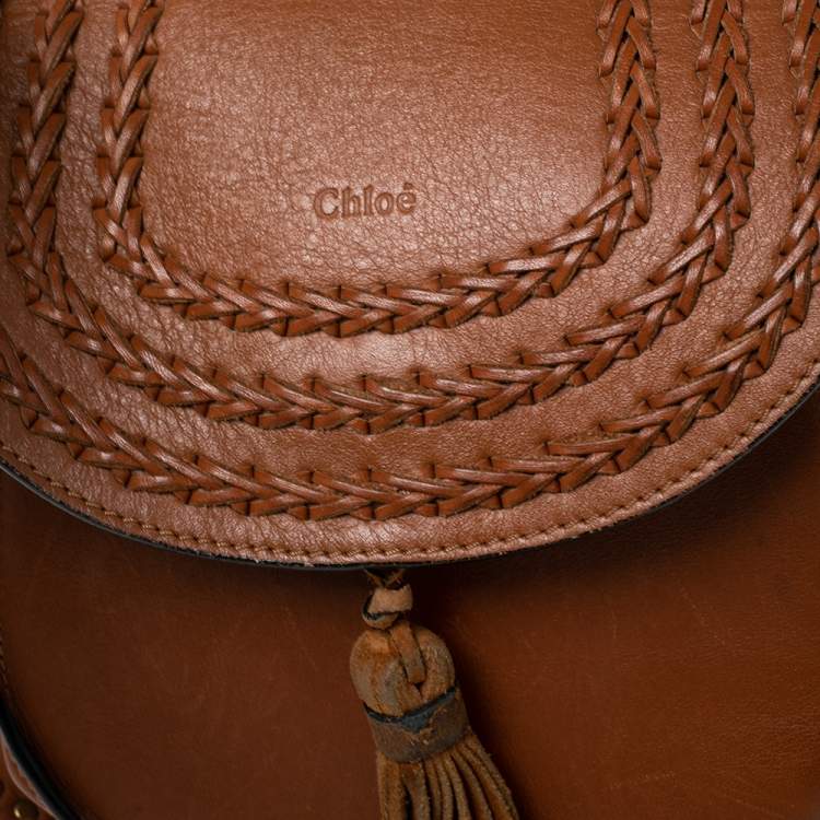 Pre Owned Chloe Brown Leather Small Braided Hudson Shoulder Bag