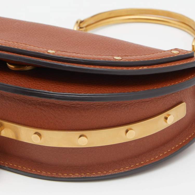Pre Owned Chloe Brown Leather Small Nile Bracelet Minaudiere Crossbody Bag