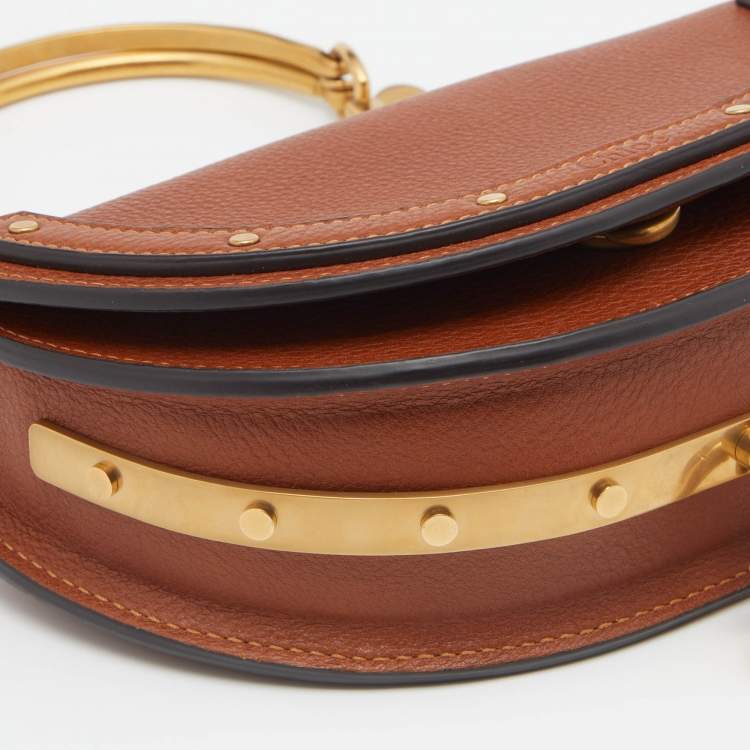 Pre Owned Chloe Brown Leather Small Nile Bracelet Minaudiere Crossbody Bag