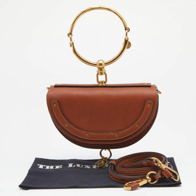 Pre Owned Chloe Brown Leather Small Nile Bracelet Minaudiere Crossbody Bag