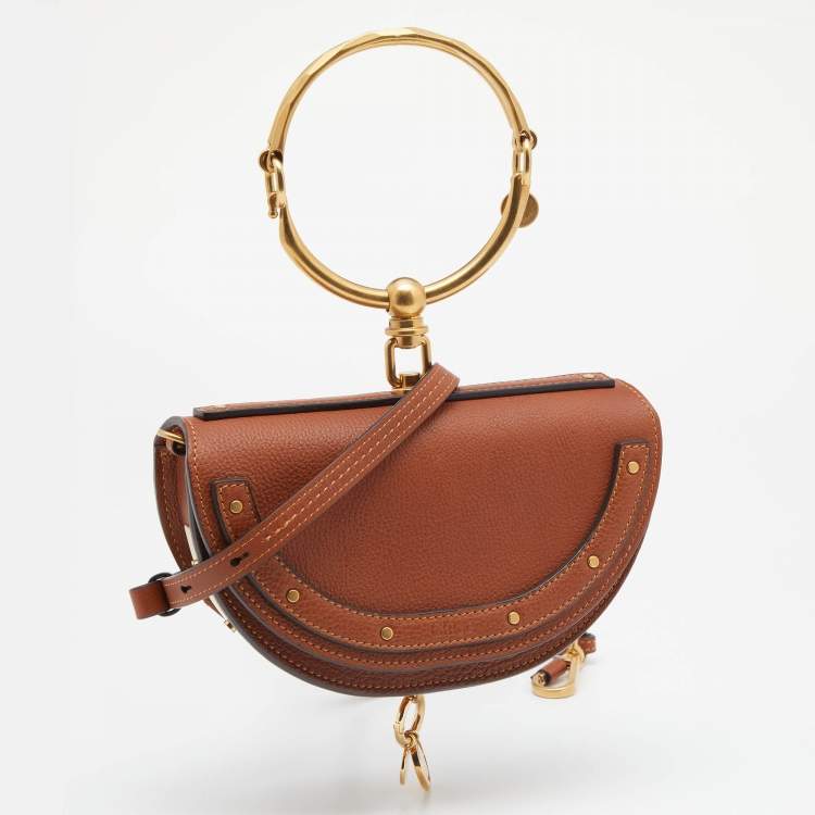 Pre Owned Chloe Brown Leather Small Nile Bracelet Minaudiere Crossbody Bag
