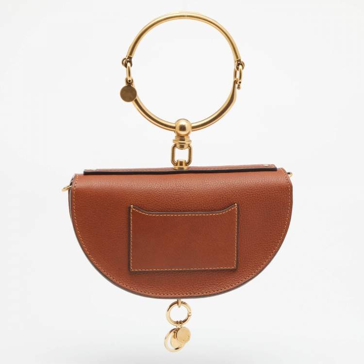 Pre Owned Chloe Brown Leather Small Nile Bracelet Minaudiere Crossbody Bag