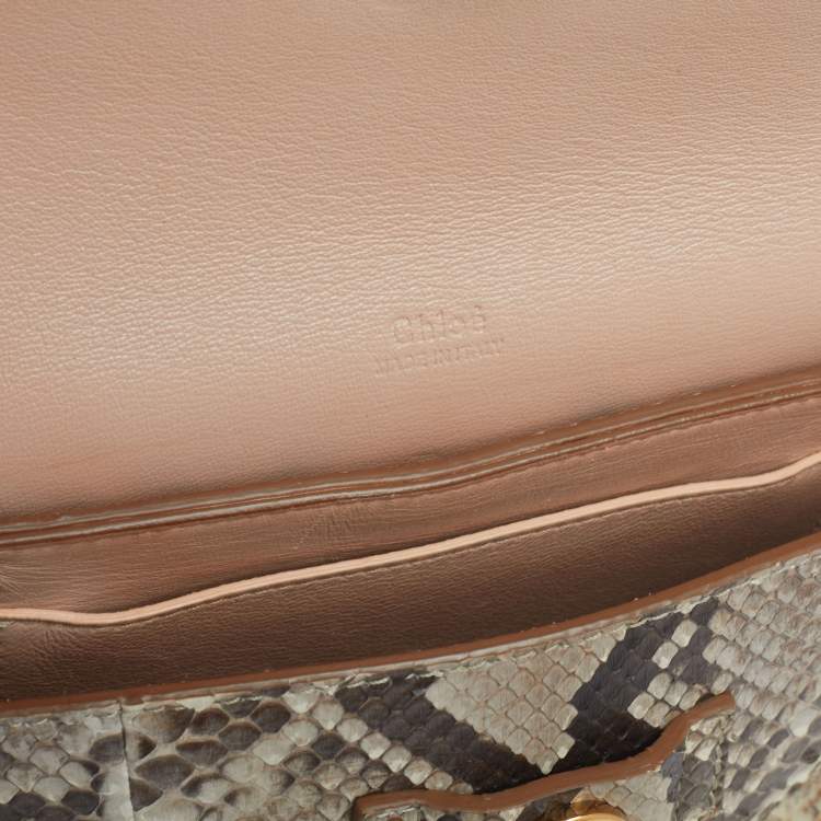 مملوكة مسبقًا Chloe Light Beige/Brown Leather And Python Small Clare Shoulder Bag