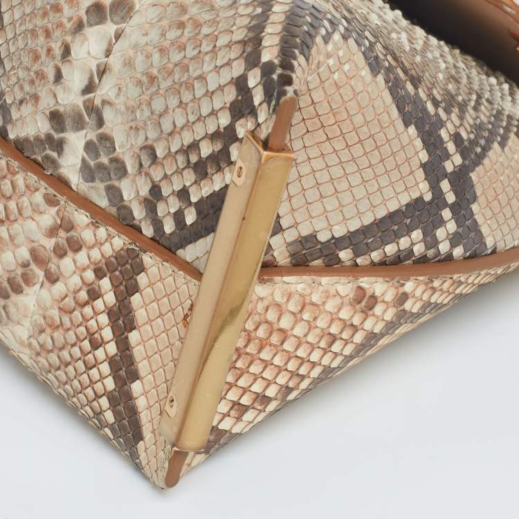 مملوكة مسبقًا Chloe Light Beige/Brown Leather And Python Small Clare Shoulder Bag