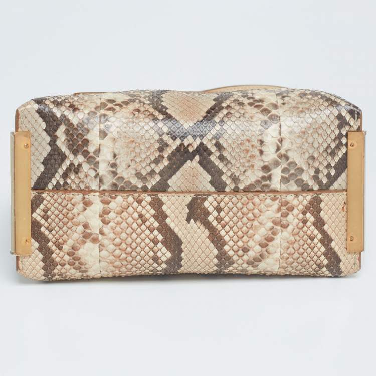 مملوكة مسبقًا Chloe Light Beige/Brown Leather And Python Small Clare Shoulder Bag