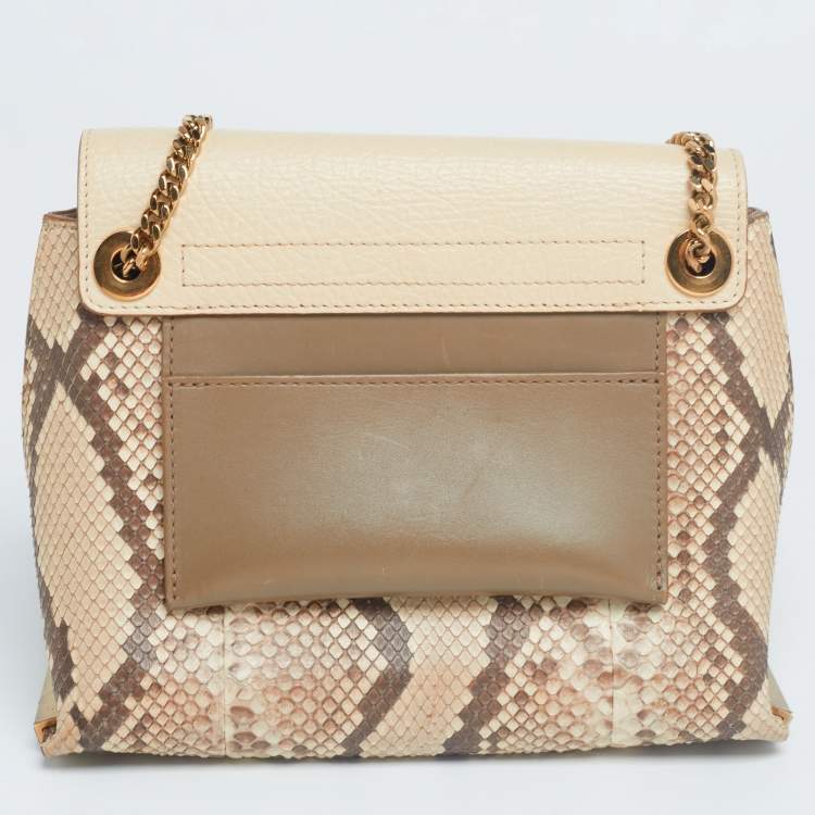 مملوكة مسبقًا Chloe Light Beige/Brown Leather And Python Small Clare Shoulder Bag