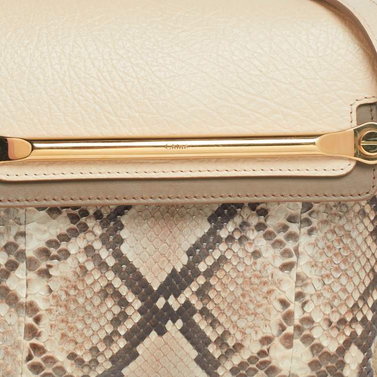مملوكة مسبقًا Chloe Light Beige/Brown Leather And Python Small Clare Shoulder Bag