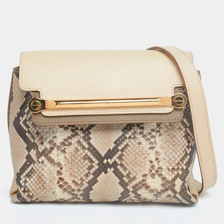 مملوكة مسبقًا Chloe Light Beige/Brown Leather And Python Small Clare Shoulder Bag